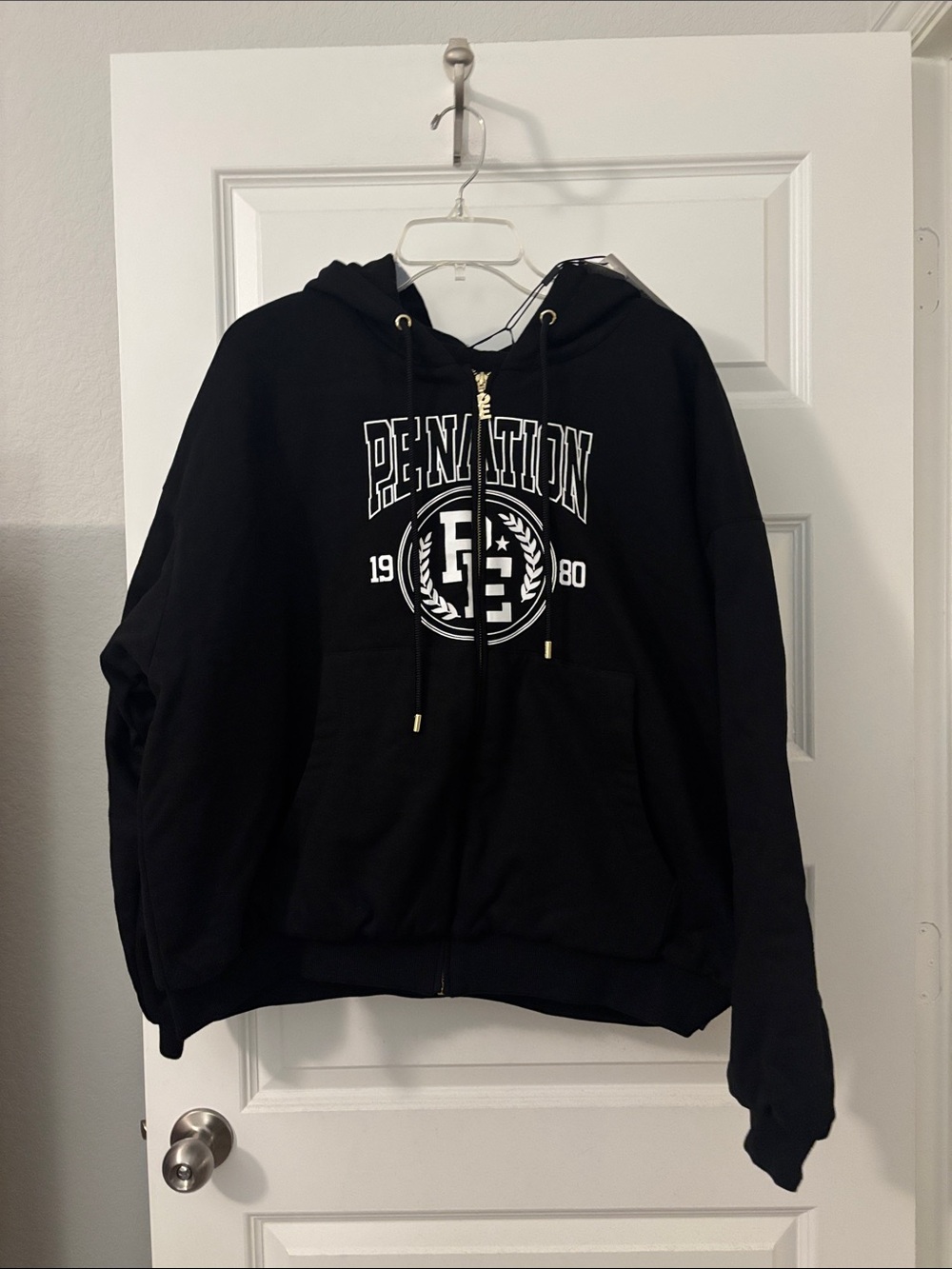 P.E Nation Black w/white logo Set Point Jacket SZ L Hoodie thick oversized NWT
